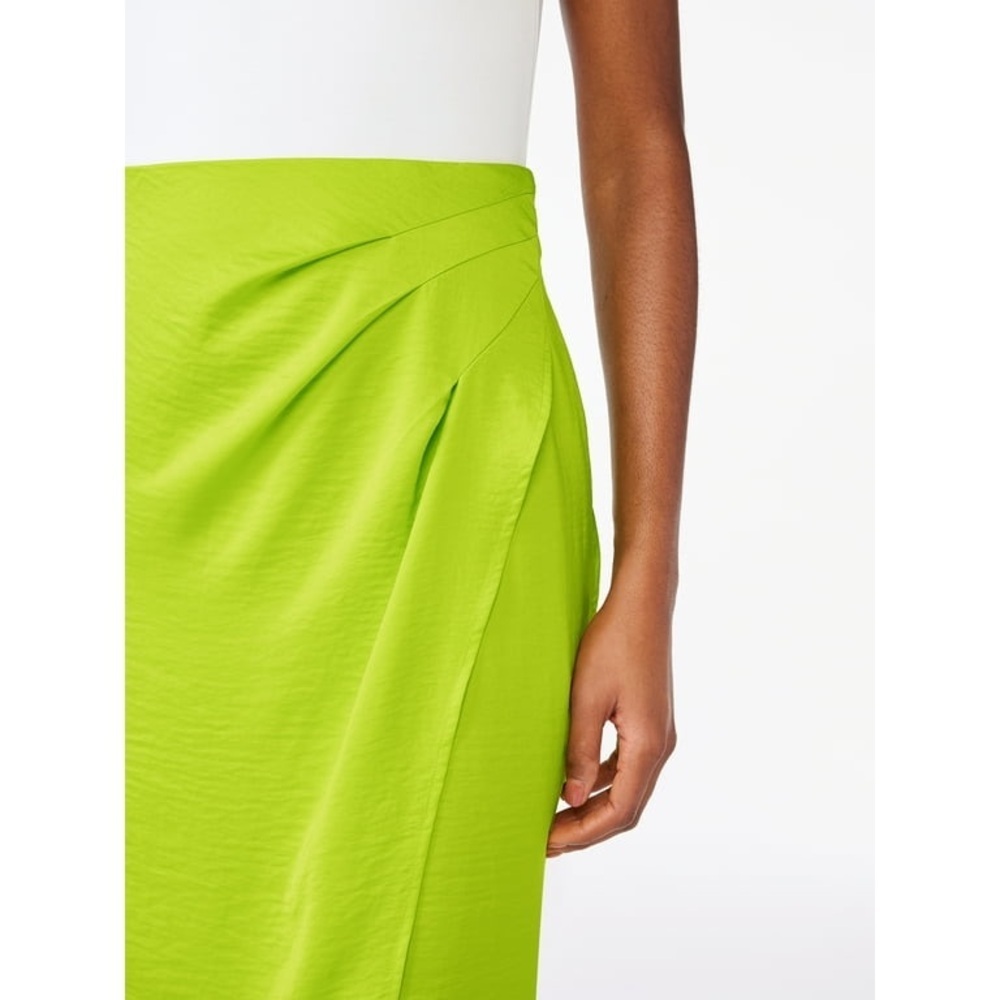 Scoop Acid Lime Satin Faux Wrap Midi Skirt XXL Neon Green Slit Sold Out Online - Picture 2 of 7